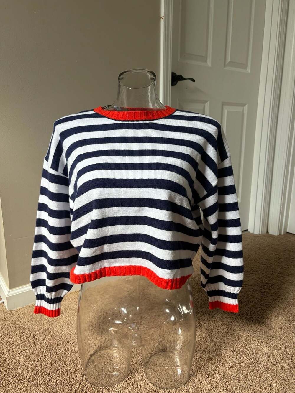 ZAFUL Navy & White Striped Cropped Sweater Size Small NWT